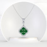 Agnes - Green Emerald Cluster and Diamond Halo Pendant
