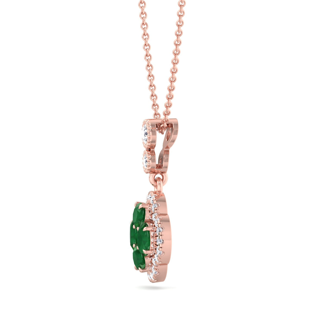 Agnes Emerald and Diamond Halo Pendant Rose Gold