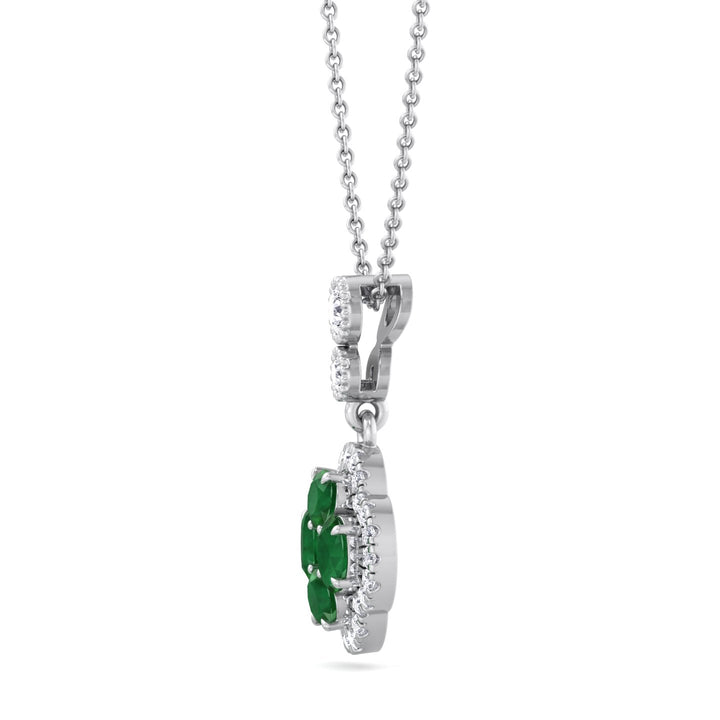Agnes Emerald and Diamond Halo Pendant White Gold