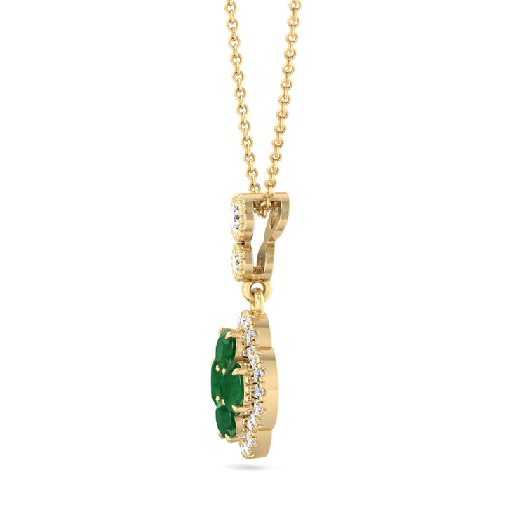 Agnes Emerald and Diamond Halo Pendant Yellow Gold