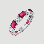 Alternating Natural Emerald Shape Red Ruby and Round Shape Diamond Eternity Band