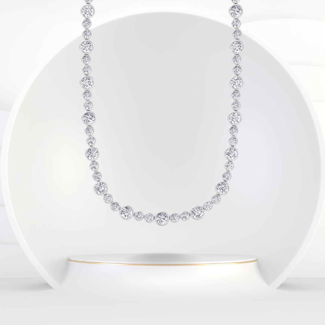 Alternating Size Bezel Set Natural Diamond Tennis Necklace