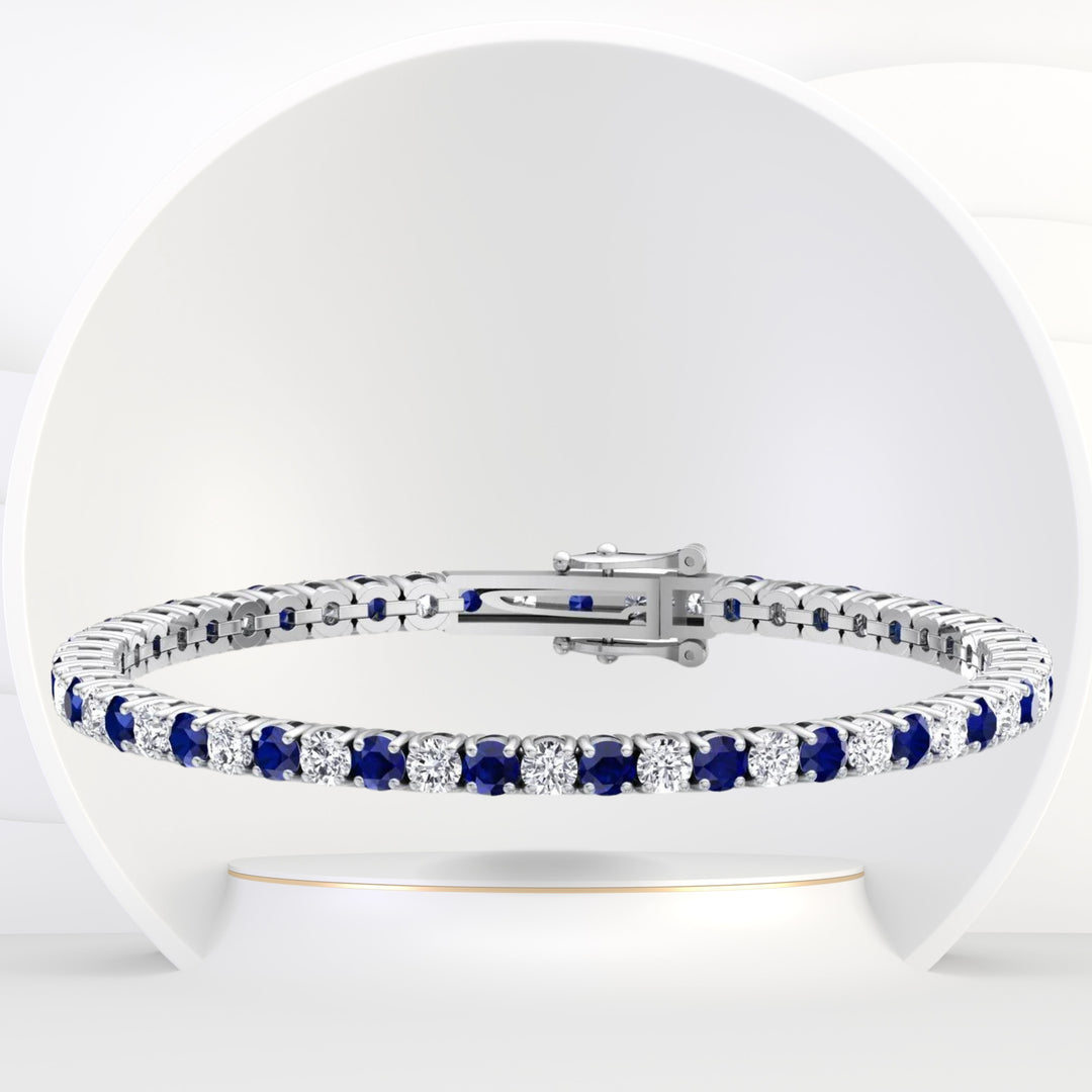 Alternating Natural Diamond & Sapphire Tennis Bracelet Gold