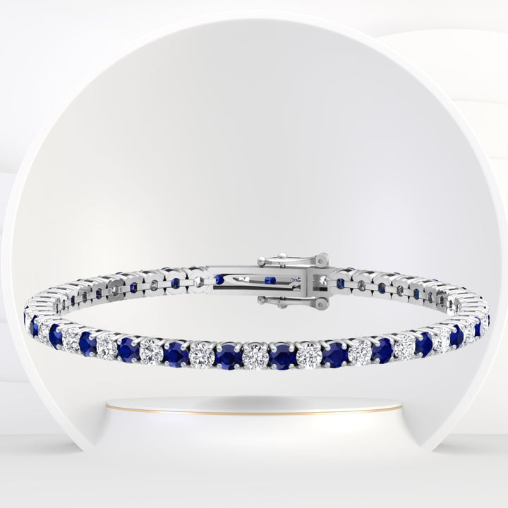 Alternating Natural Diamond & Sapphire Tennis Bracelet Gold