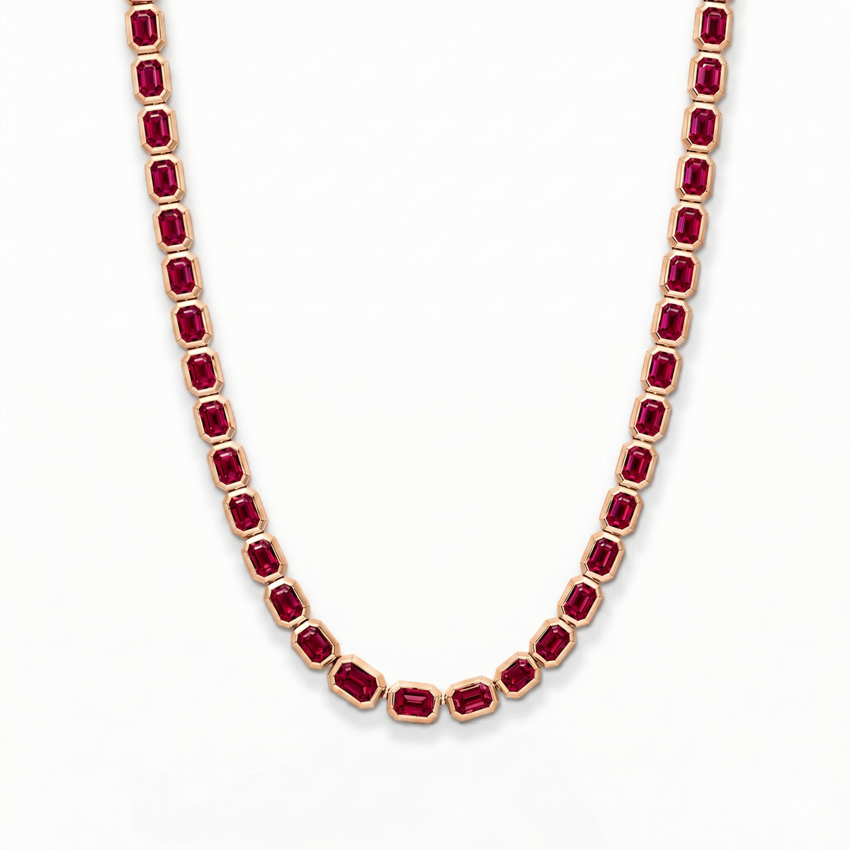 Bezel Set Emerald Shape Natural Red Ruby Tennis Necklace RG