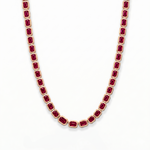Bezel Set Emerald Shape Natural Red Ruby Tennis Necklace RG