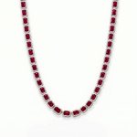 Bezel Set Emerald Shape Natural Red Ruby Tennis Necklace WG