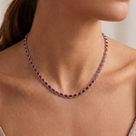 Bezel Set Emerald Shape Natural Red Ruby Tennis Necklace lifestyle WG