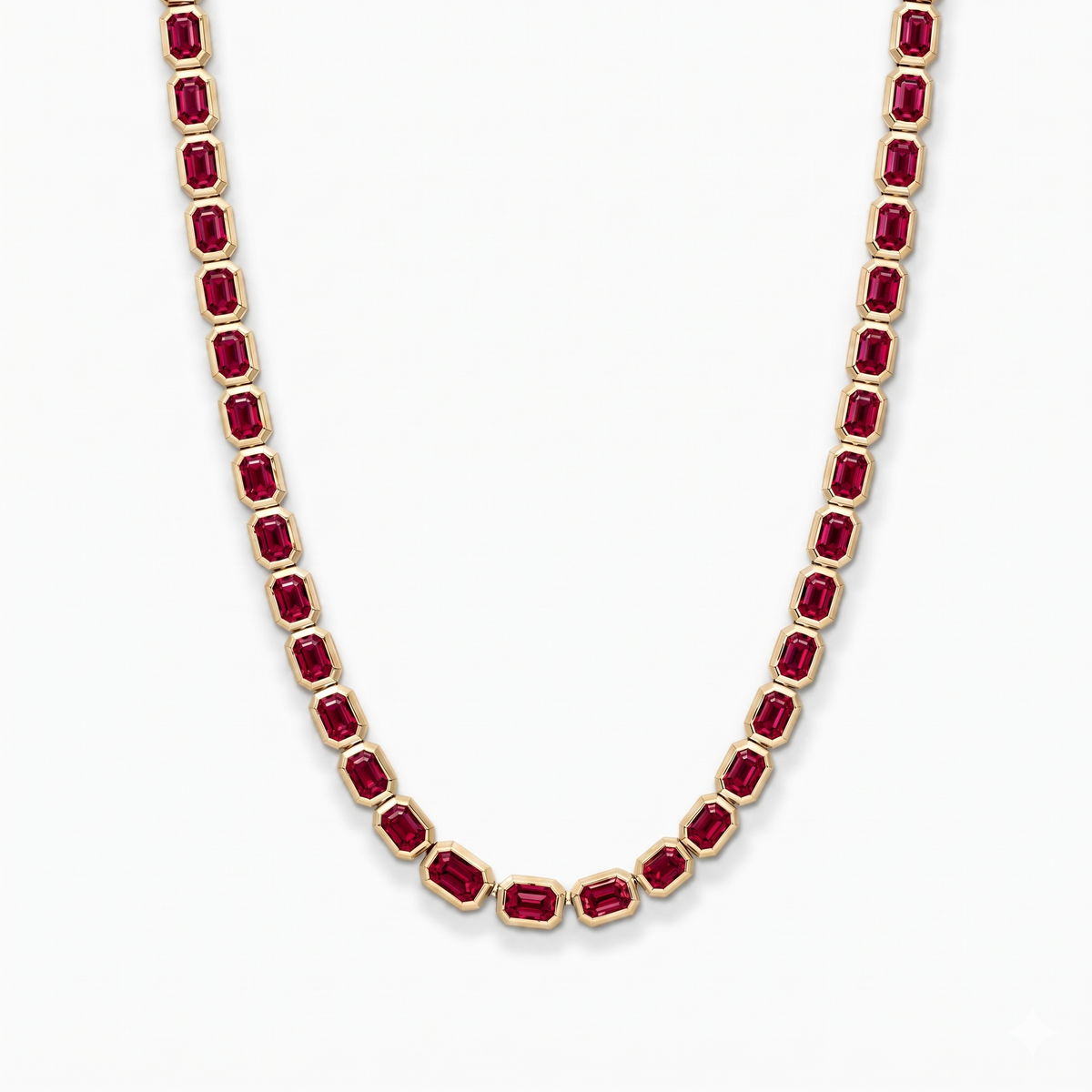Bezel Set Emerald Shape Natural Red Ruby Tennis Necklace YG