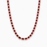 Bezel Set Emerald Shape Natural Red Ruby Tennis Necklace YG