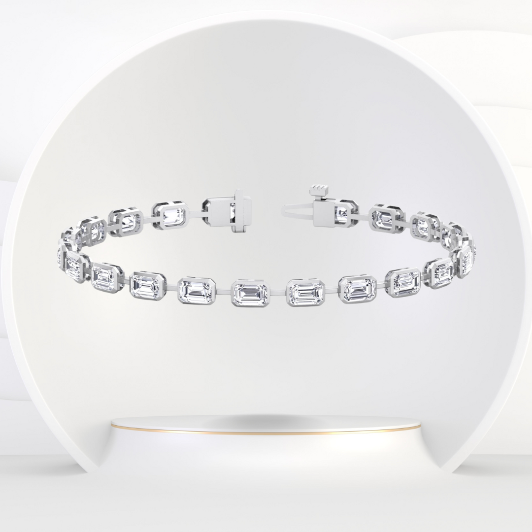 Bezel Set Emerald Cut Natural Diamond Station Bracelet