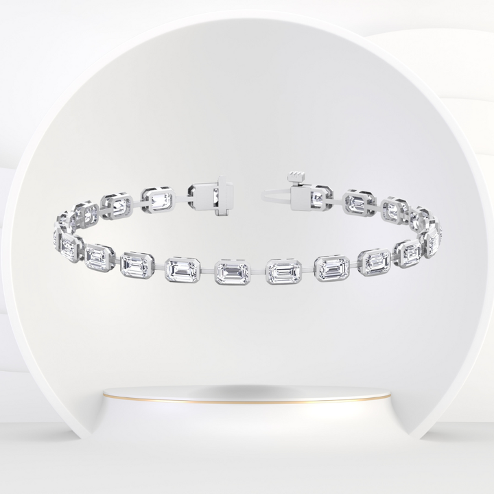 Bezel Set Emerald Cut Natural Diamond Station Bracelet