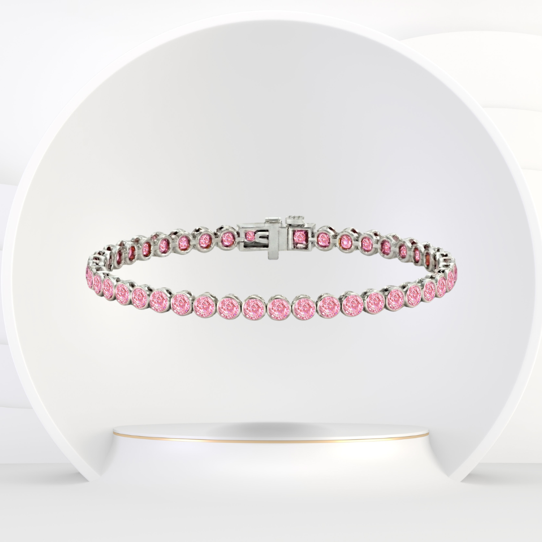 Bezel Set Natural Pink Sapphire Tennis Bracelet