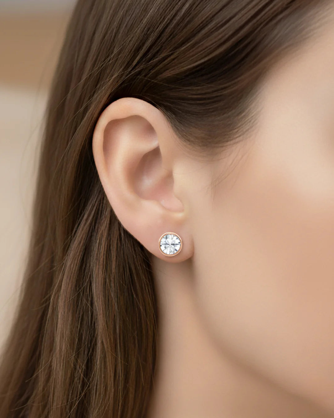 Bezel Set Round Cut Natural Diamond Studs RG 3