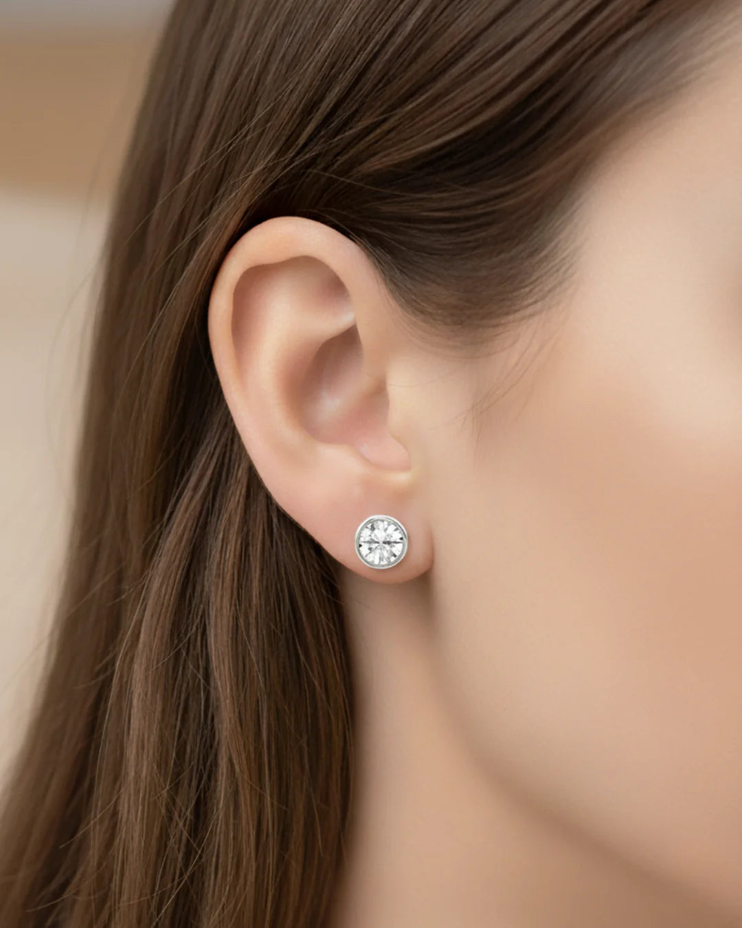 Bezel Set Round Cut Natural Diamond Studs WG 4