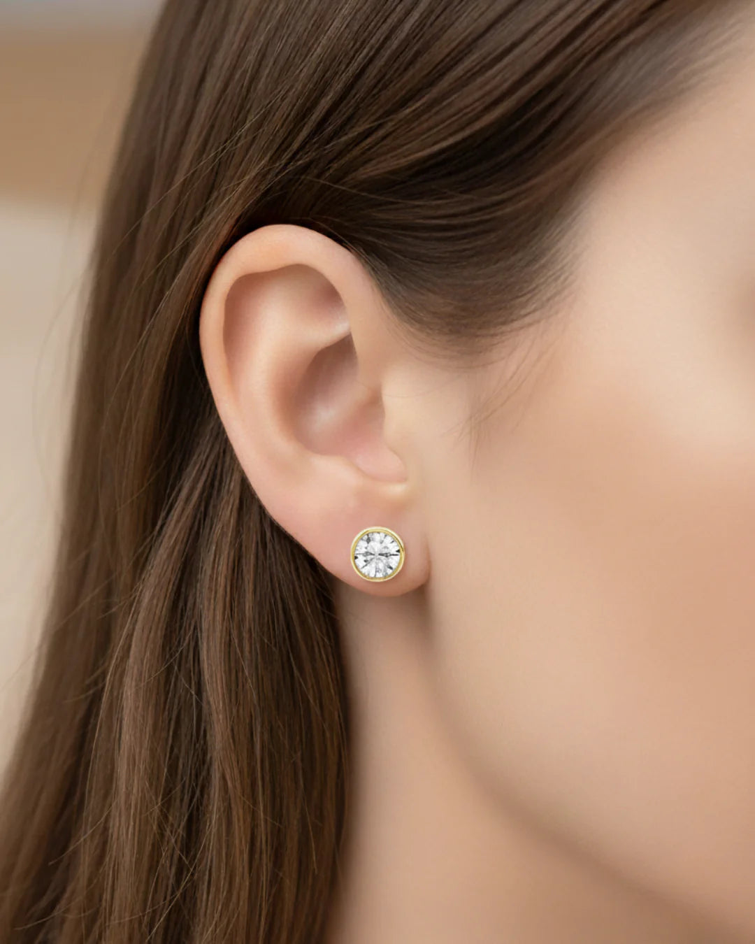 Bezel Set Round Cut Natural Diamond Studs YG 2