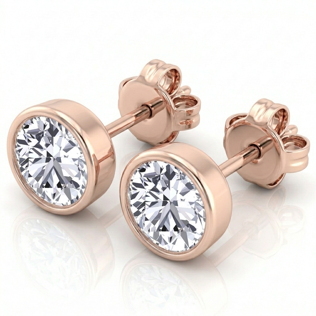 Bezel Set Round Cut Natural Diamond Studs RG 2