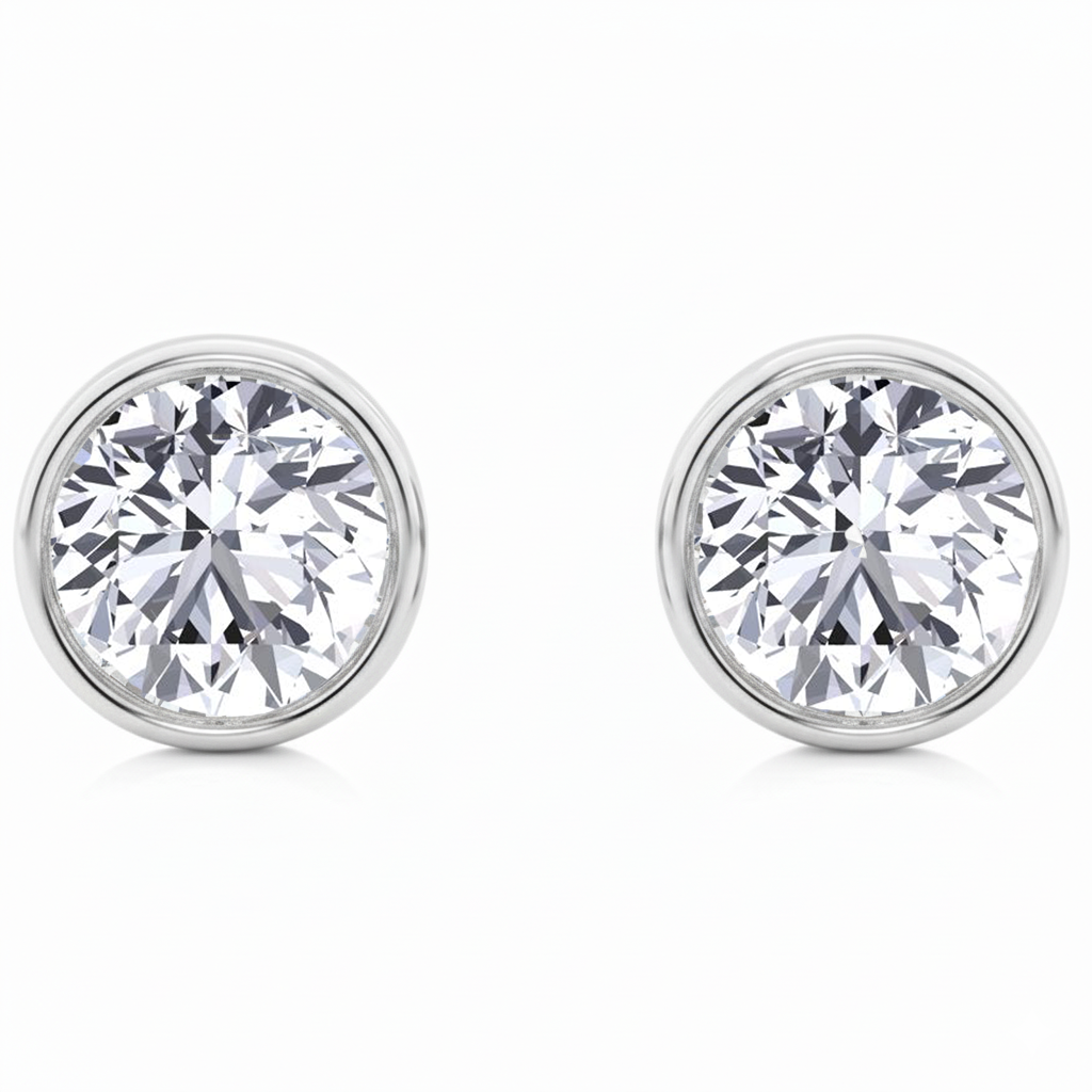 Bezel Set Round Cut Natural Diamond Studs WG 3