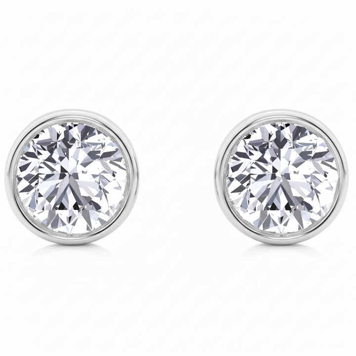 Bezel Set Round Cut Natural Diamond Studs WG 3