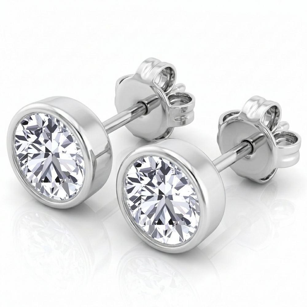 Bezel Set Round Cut Natural Diamond Studs WG 2