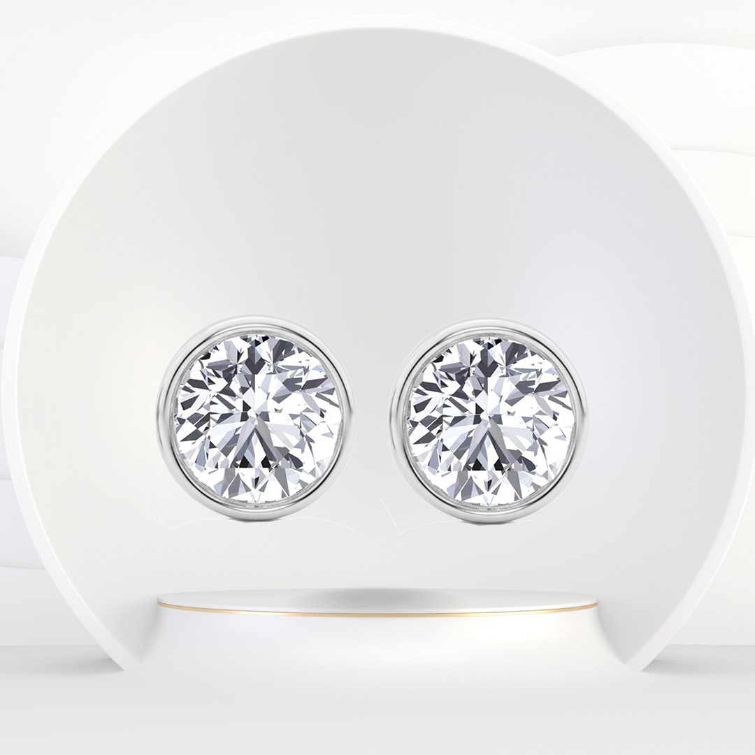 Bezel Set Round Cut Natural Diamond Studs WG