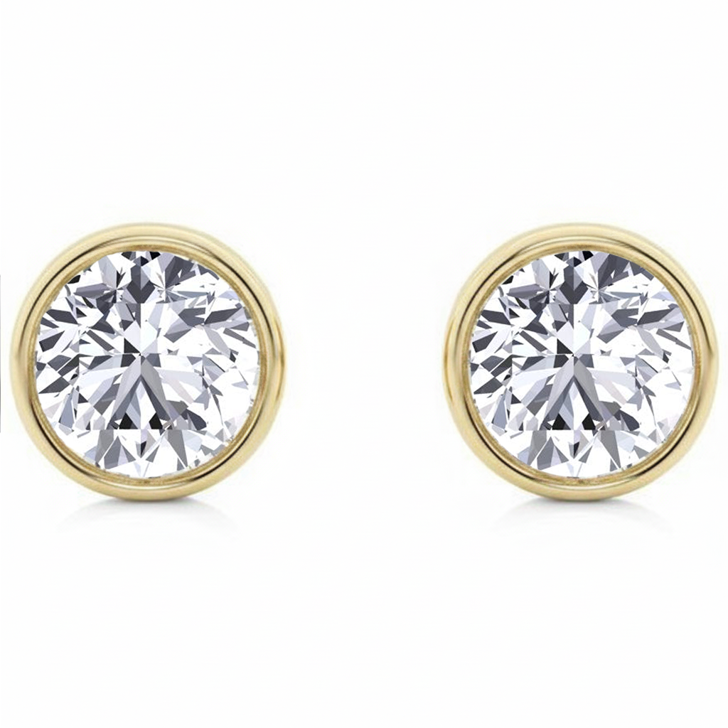 Bezel Set Round Cut Natural Diamond Studs YG