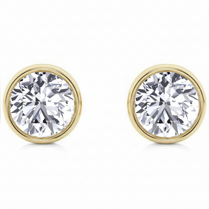 Bezel Set Round Cut Natural Diamond Studs YG