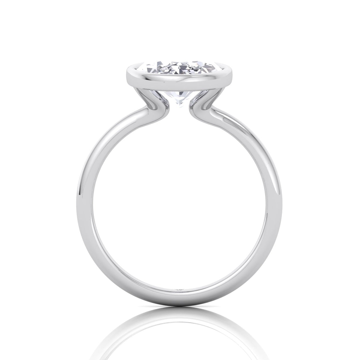 Bezel Set Oval Natural Diamond Solitaire Engagement Ring, White Gold