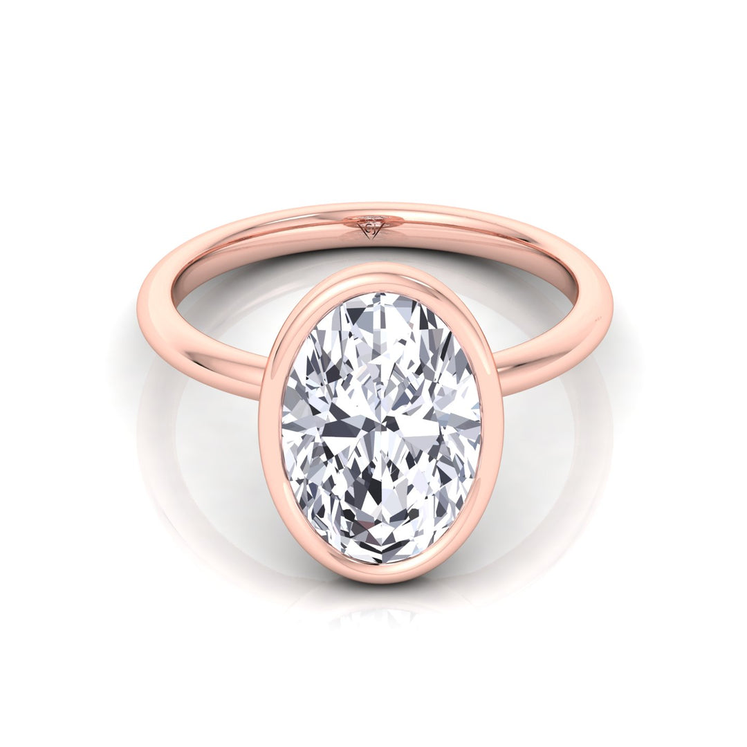 Bezel Oval Natural Diamond Solitaire Engagement Ring, Rose Gold