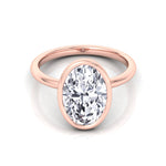 Bezel Oval Natural Diamond Solitaire Engagement Ring, Rose Gold