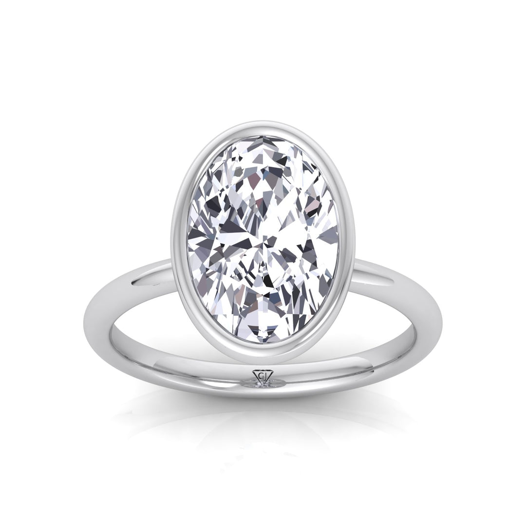 Bezel Oval Natural Diamond Solitaire Engagement Ring, White 