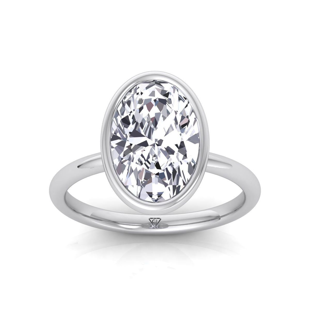 Bezel Oval Natural Diamond Solitaire Engagement Ring, White 