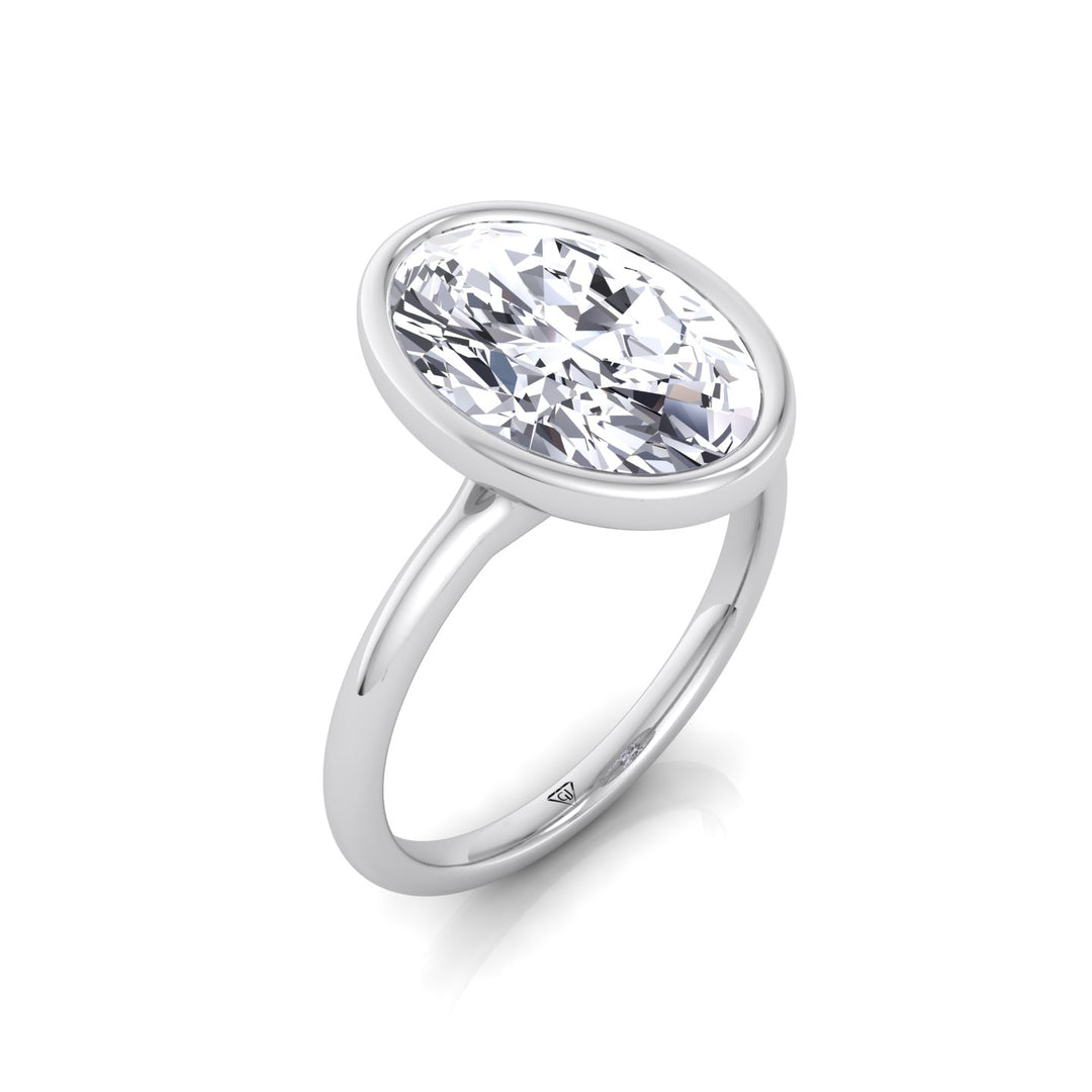Bezel Oval Natural Diamond Solitaire Engagement Ring, White Gold