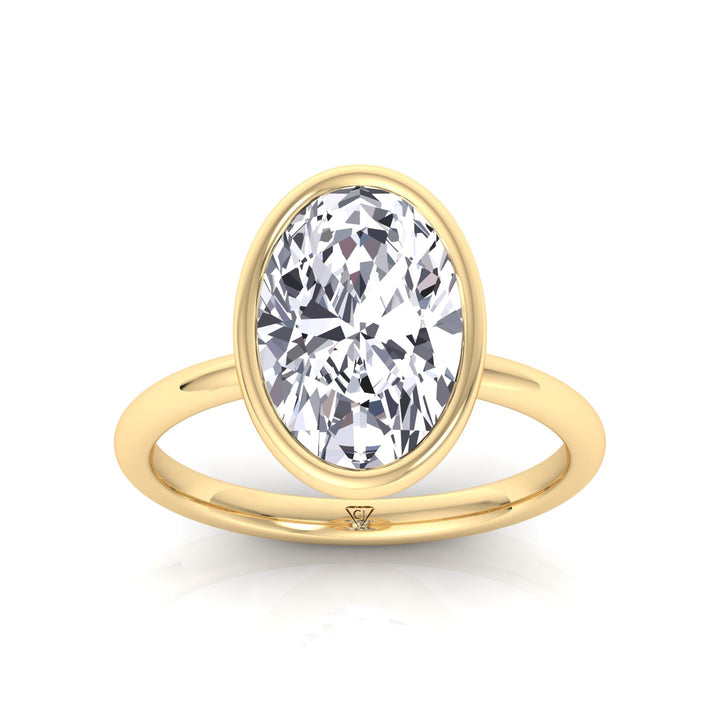 Bezel Oval Natural Diamond Solitaire Engagement Ring, Yellow Gold