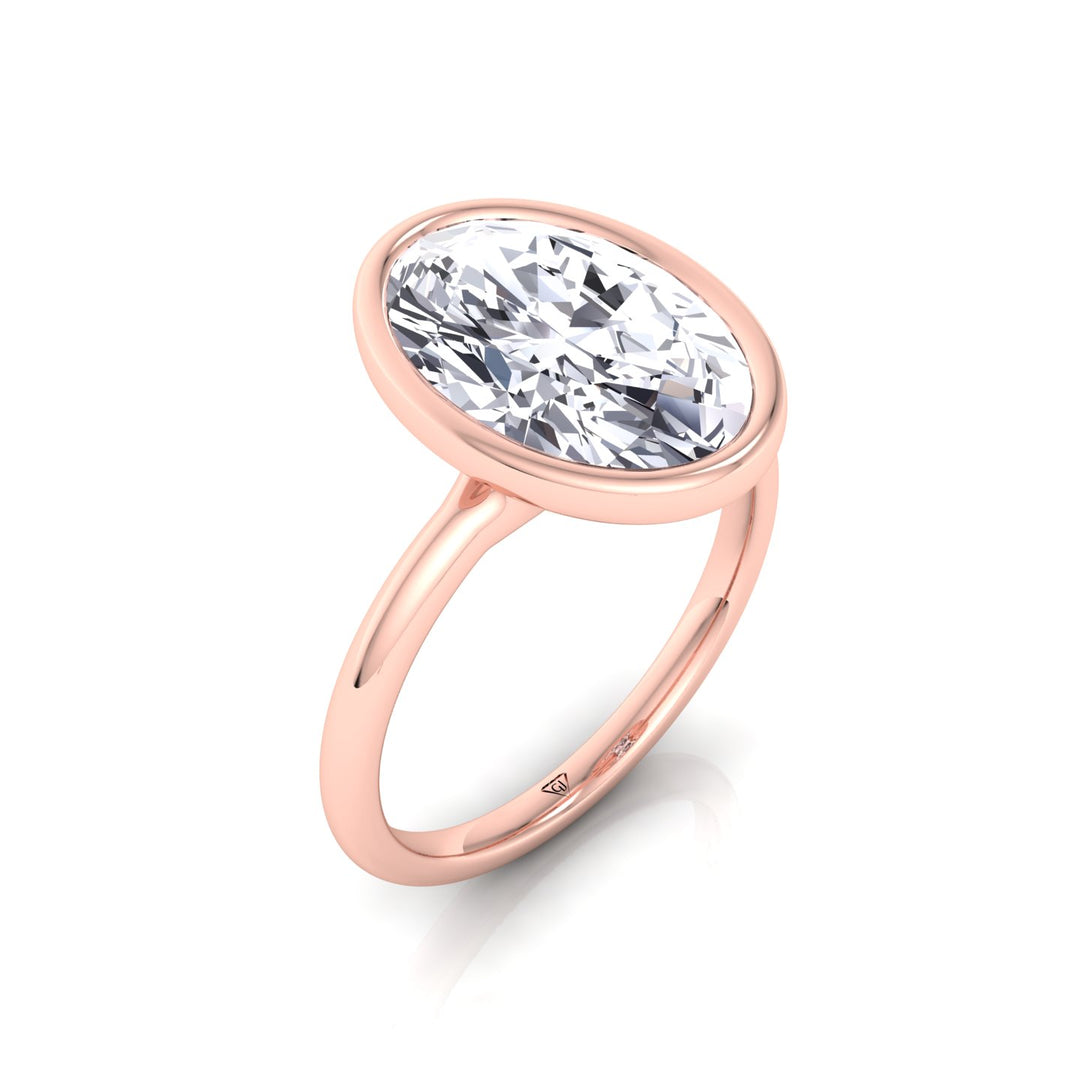 Bezel Oval Shape Natural Diamond Solitaire Engagement Ring, Rose