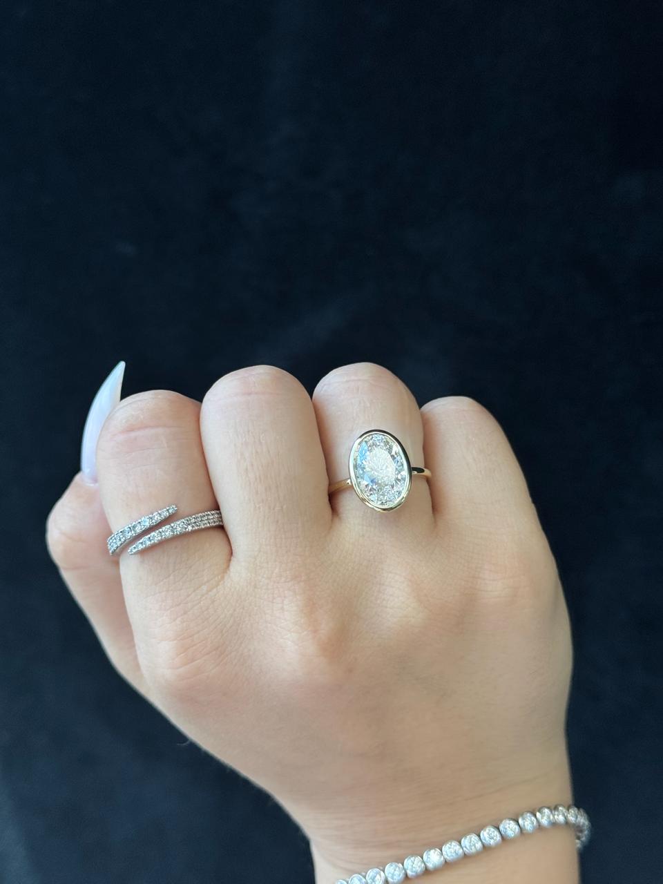 Bezel Oval Shape Natural Diamond Solitaire Engagement Ring, Yellow