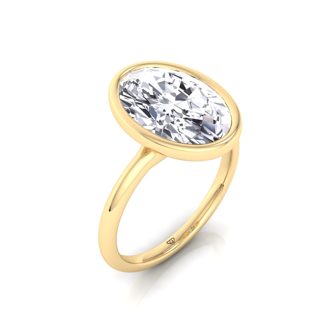 Bezel Set Oval Shape Natural Diamond Solitaire Engagement Ring Yellow Gold