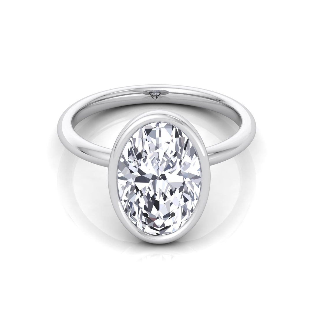Bezel Set Oval Natural Diamond Solitaire Engagement Ring,White Gold