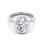 Bezel Set Oval Natural Diamond Solitaire Engagement Ring,White Gold