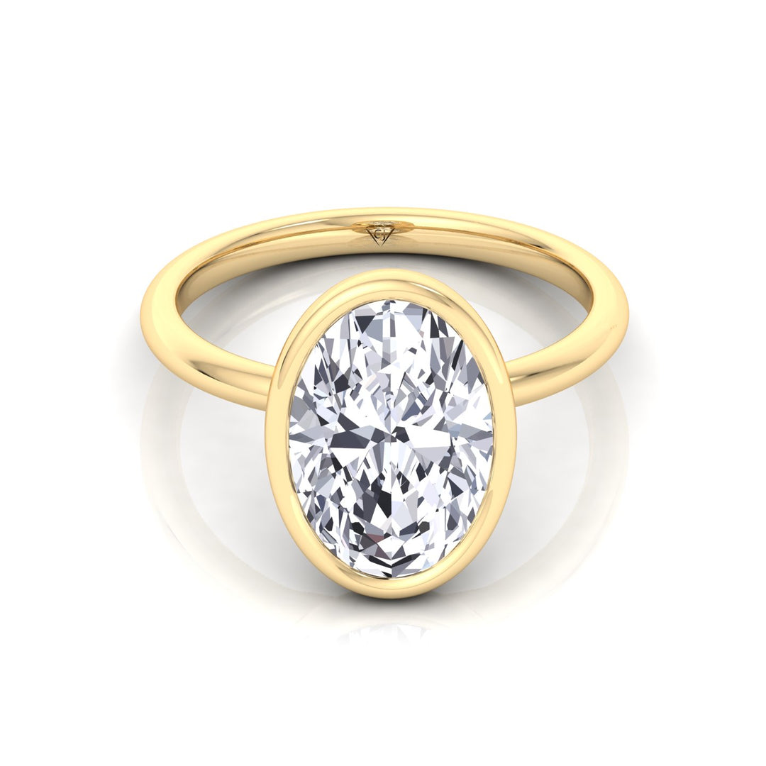 Bezel Set Oval Shape Natural Diamond Solitaire Engagement Ring, Yellow