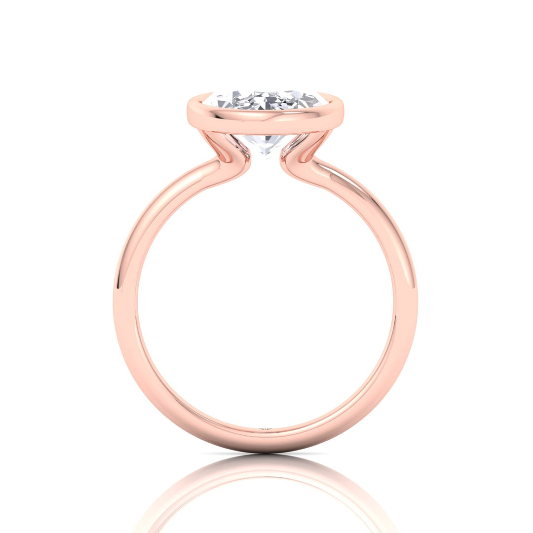 Bezel Set Oval Shape Natural Diamond Solitaire Engagement Ring, Rose