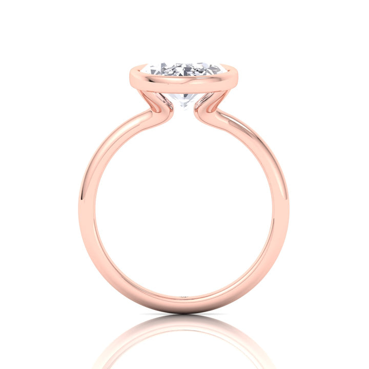 Bezel Set Oval Shape Natural Diamond Solitaire Engagement Ring, Rose