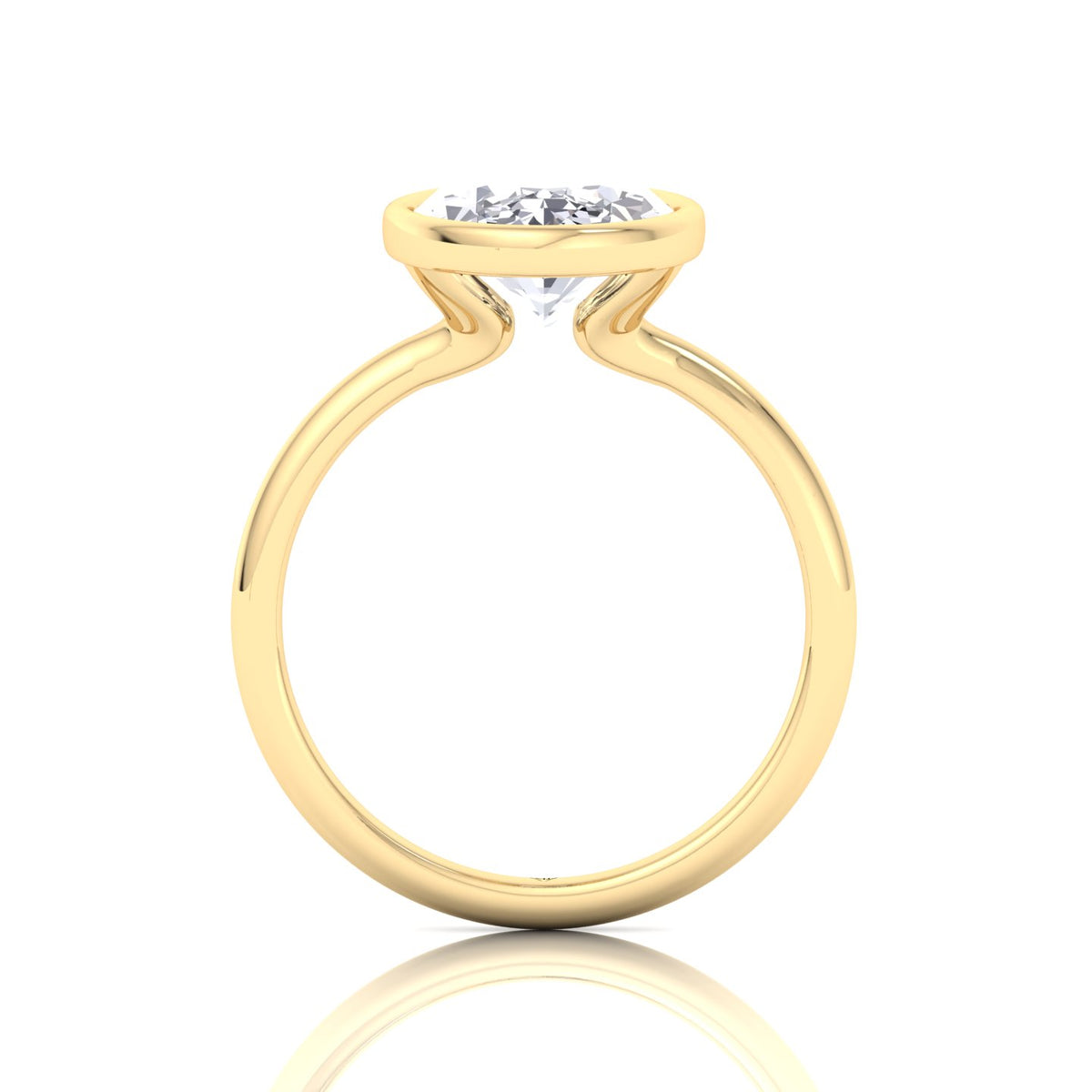 Bezel Set Oval Shape Natural Diamond Solitaire Engagement Ring, Yellow Gold