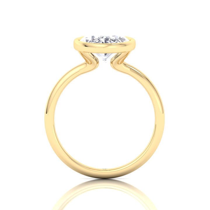 Bezel Set Oval Shape Natural Diamond Solitaire Engagement Ring, Yellow Gold