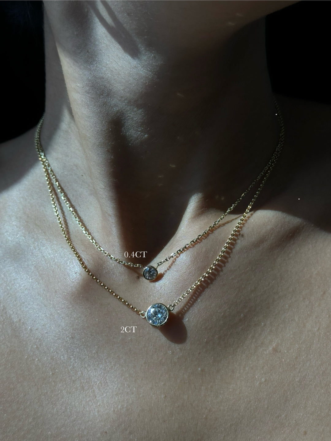 Bezel Set Round Diamond Pendant,2CT and 0.4CT