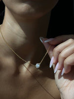 Bezel Set Round Diamond Pendant,Yellow on Neck