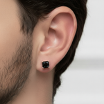 Natural Black Diamond Princess Cut Studs Rose Gold