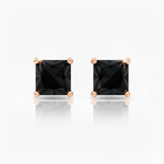 Natural Black Diamond Princess Cut Studs Rose Gold 18K