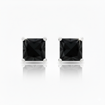 Natural Black Diamond Princess Cut Studs White Gold 18K