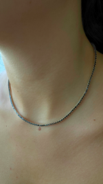 Black Diamond Tennis Necklace 4-Prong-14K Gold, On Neck
